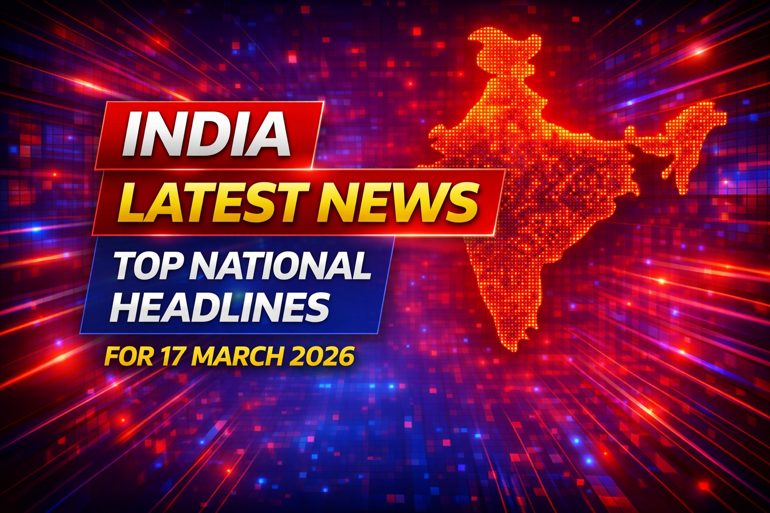 India latest news infographic showing top national headlines for 17 March 2026